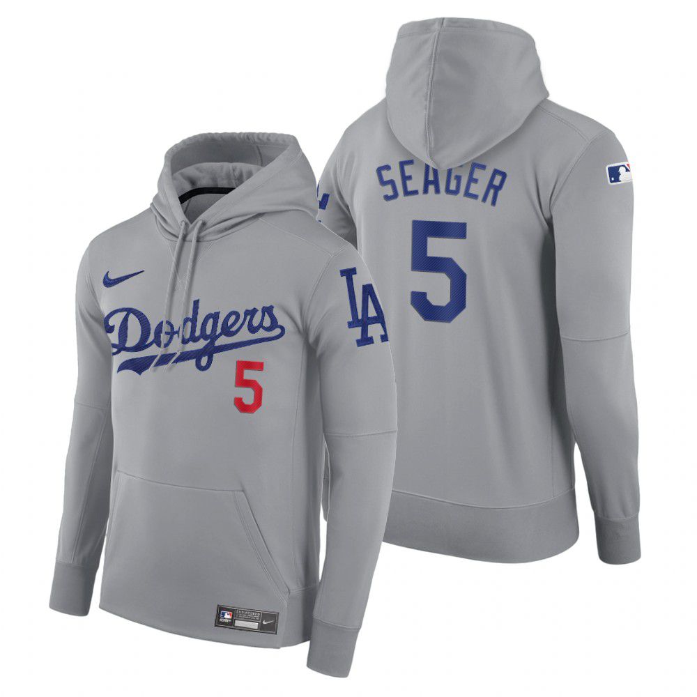 Men Los Angeles Dodgers 5 Seager gray road hoodie 2021 MLB Nike Jerseys